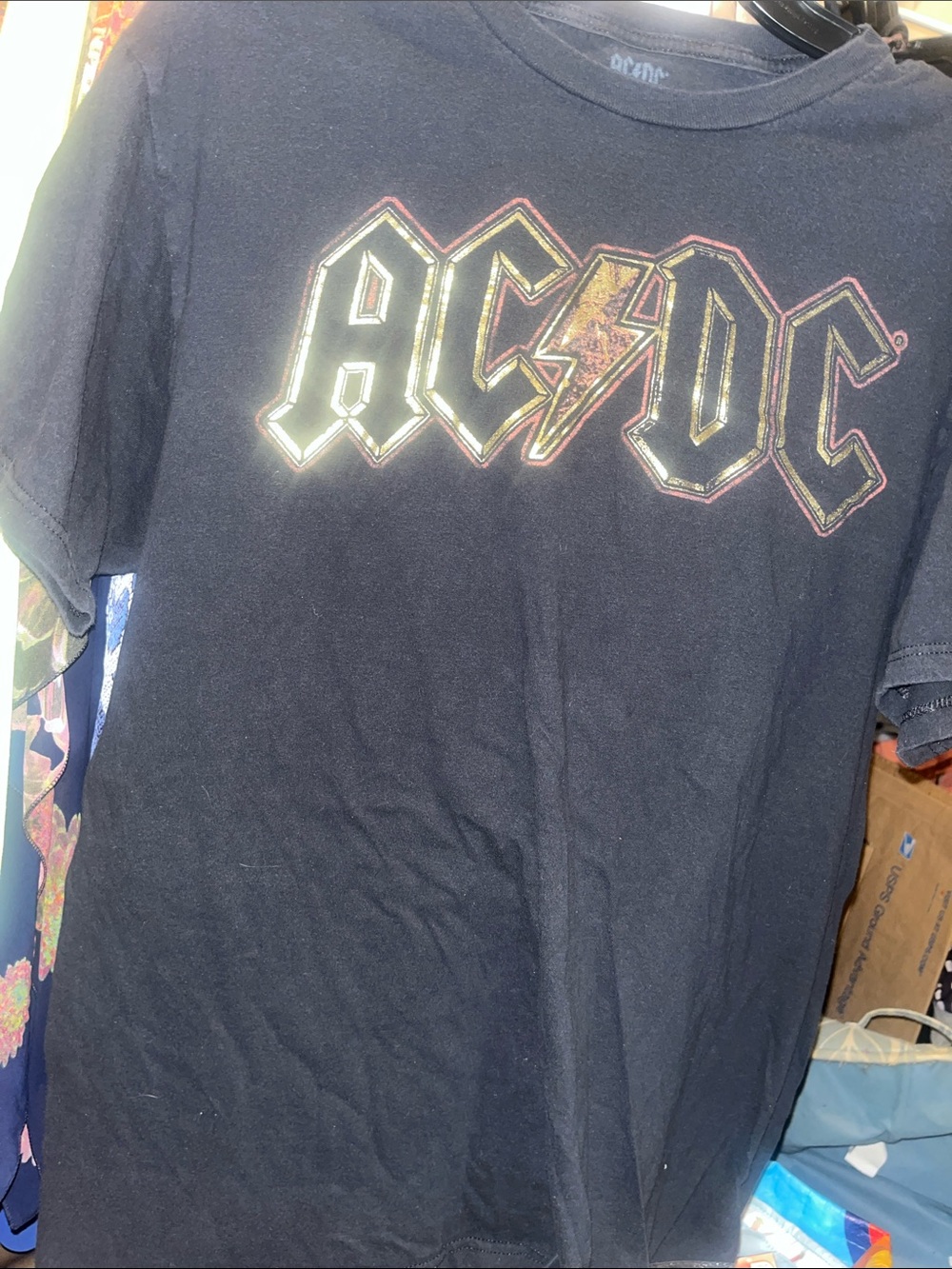AC/DC Black Tee with Gold and Red Logo